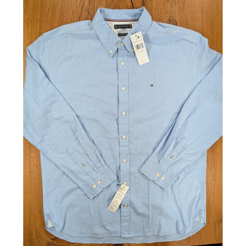 NWT Tommy Hilfiger Oxford Shirt Mens 2XL Blue Button Down Regular Stretch